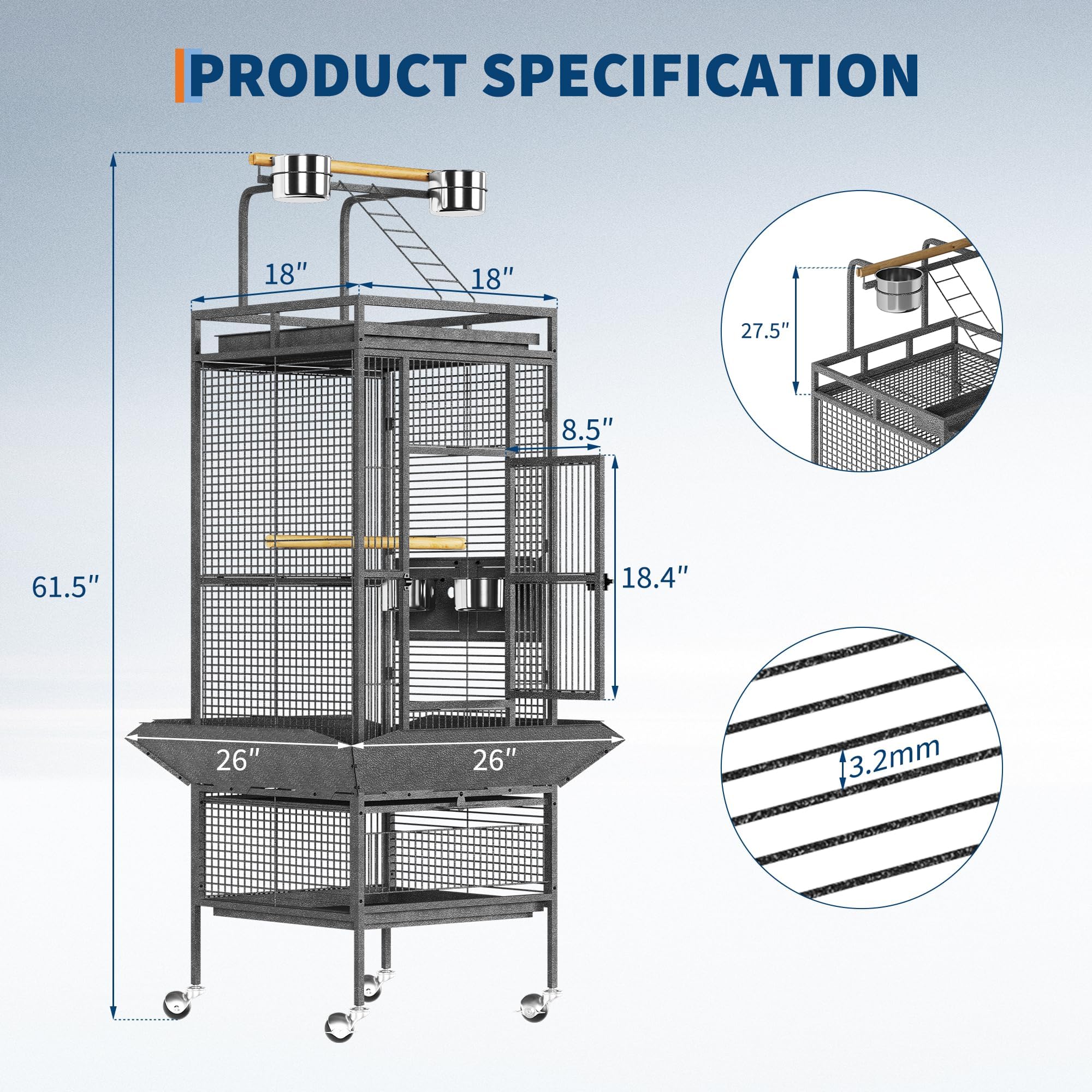 Garvee metal bird cage with natural perches supports restful pauses.