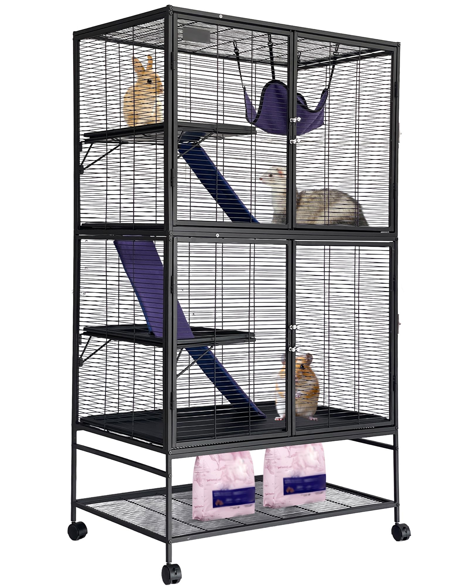 Garvee metal small animal cage front view, sturdy home for ferrets and hamsters.