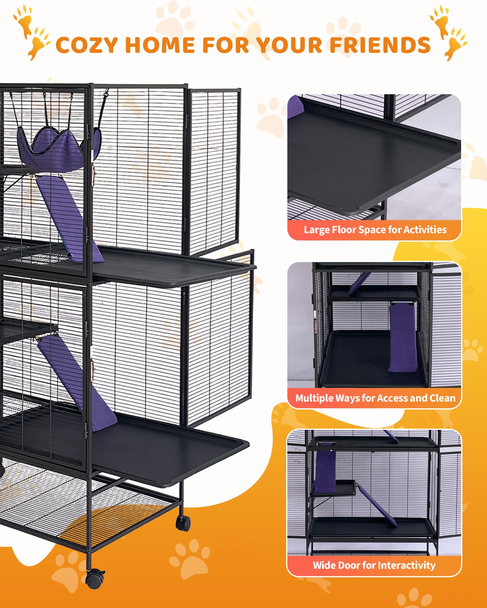 Soft ramp and hammock in Garvee cage offer cozy rest.