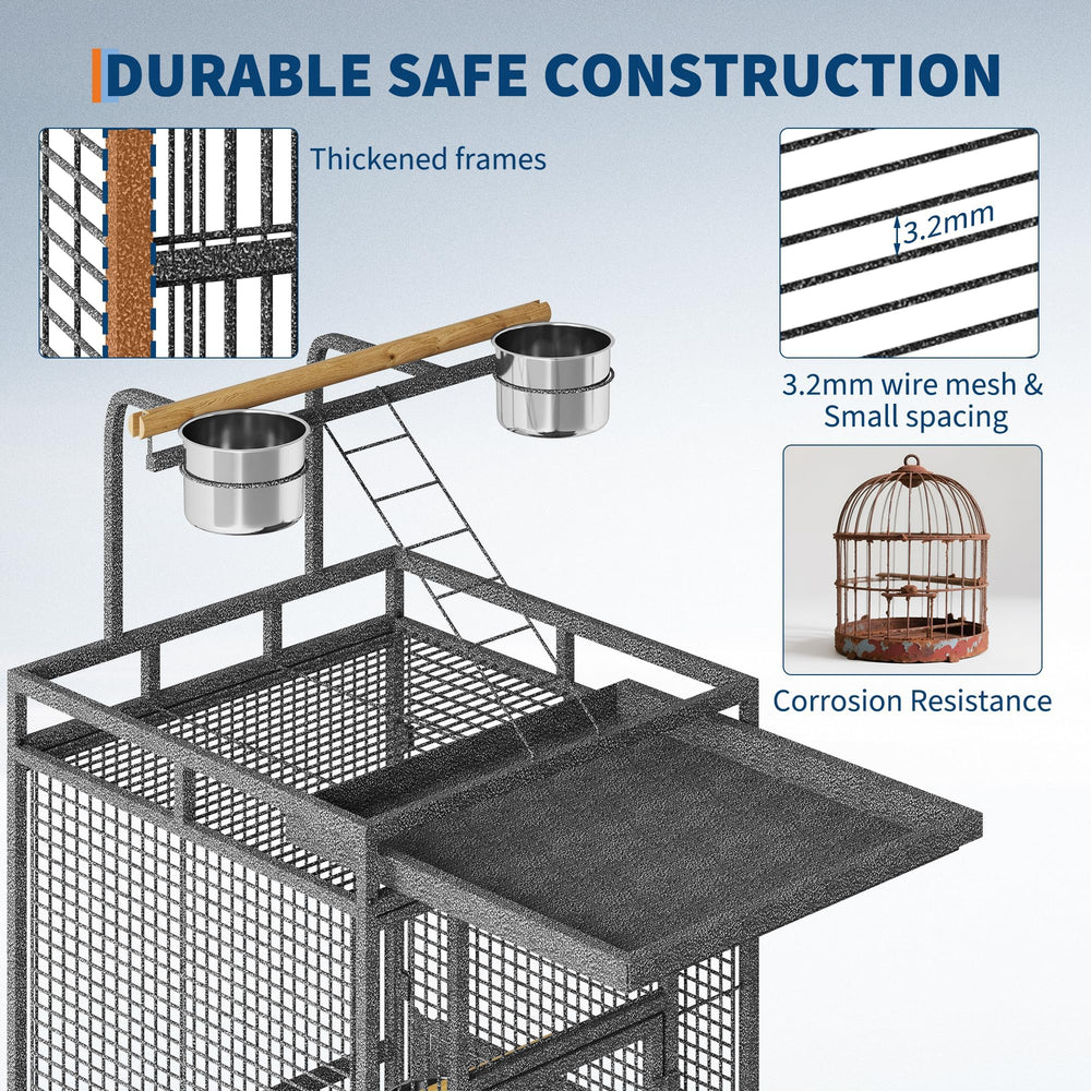 Garvee rolling parrot cage enables easy room repositioning.