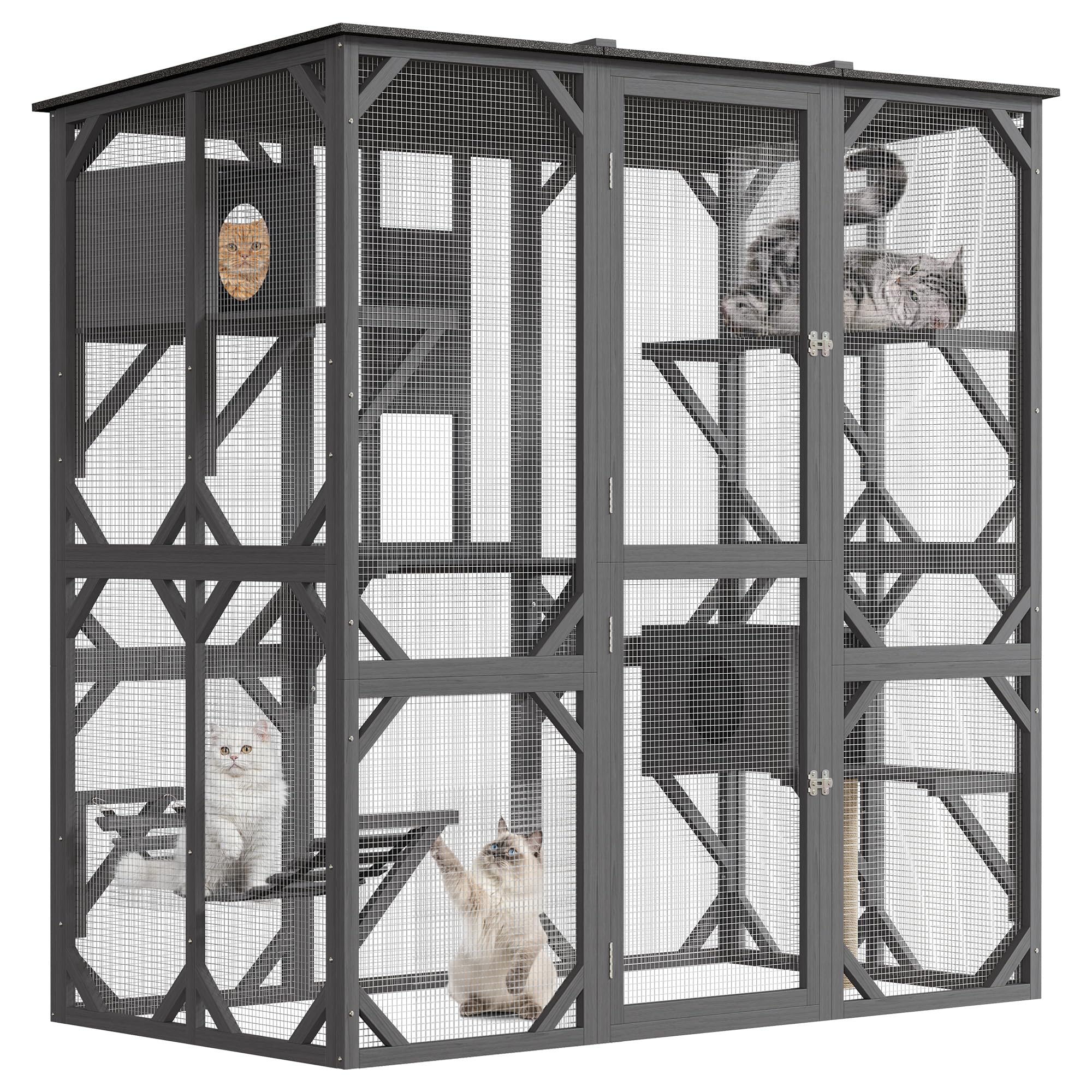 GarveeLife 70in walk-in catio wood-frame close-up, highlighting sturdy construction for safe viewing.