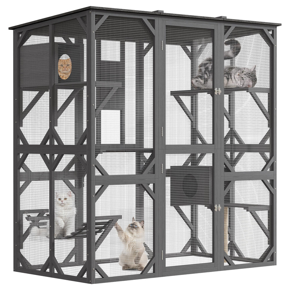 GarveeLife 70in walk-in catio wood-frame close-up, highlighting sturdy construction for safe viewing.