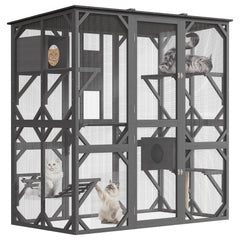 GarveeLife 70in walk-in catio wood-frame close-up, highlighting sturdy construction for safe viewing.