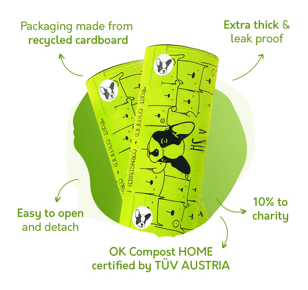 G.A.S 120 large plant-based bags on a roll for quick cleanup.