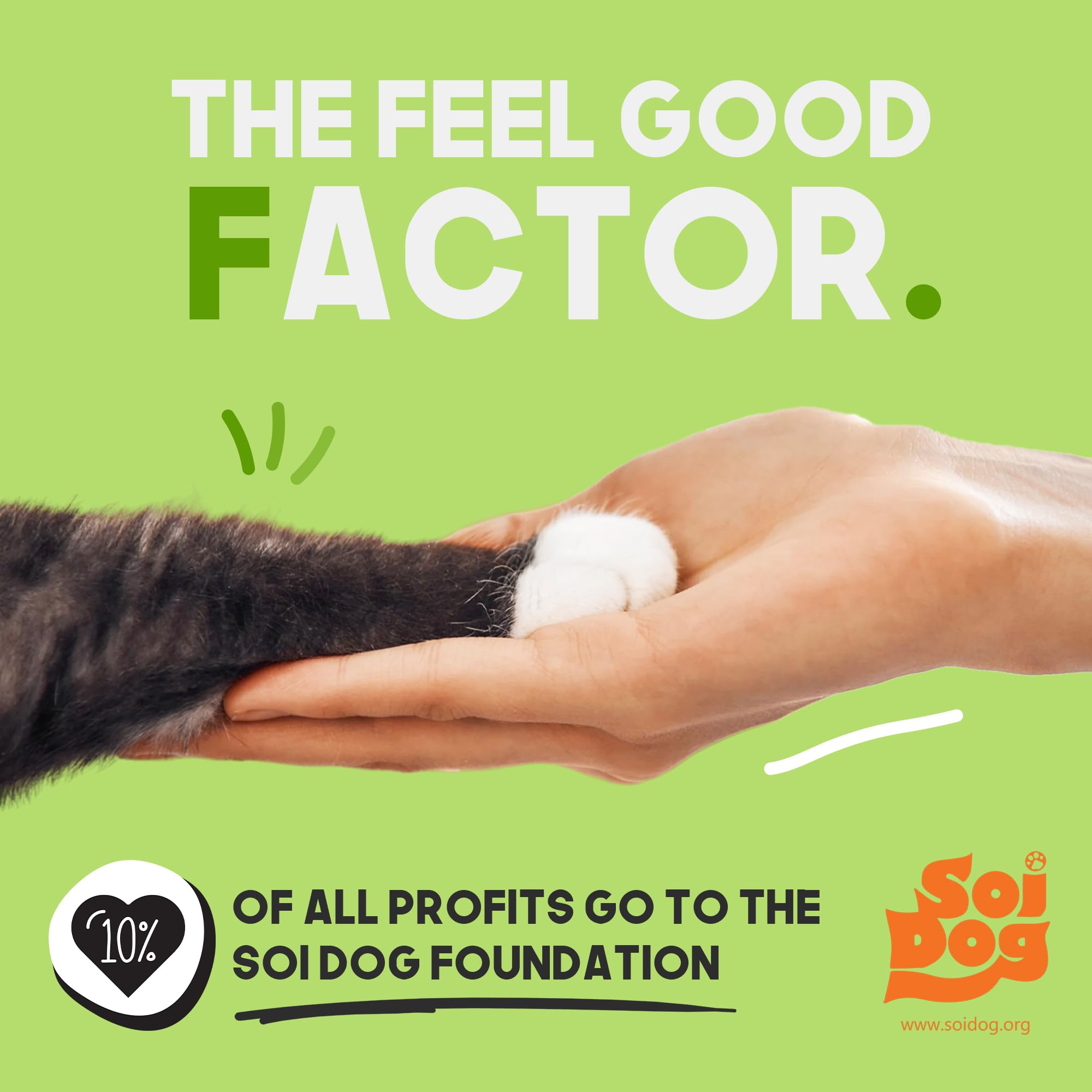 G.A.S charity badge on packaging highlights donation to Soi Dog Foundation