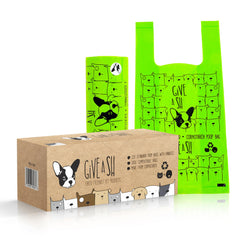 G.A.S certified compostable dog poop bags with handles for easy disposal on walks.
