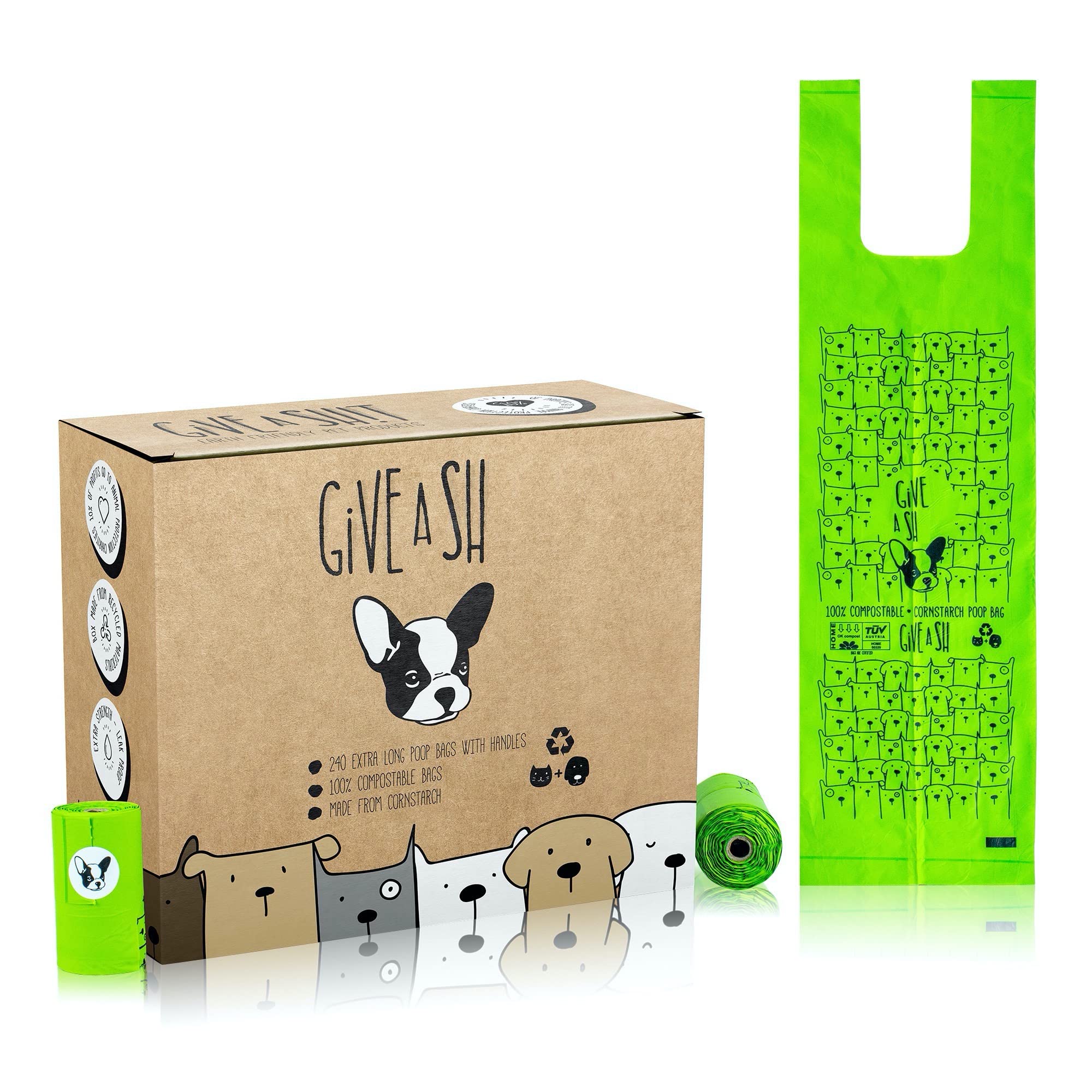 G.A.S dog poop bags with handles in a 20-roll pack, convenient on daily walks.