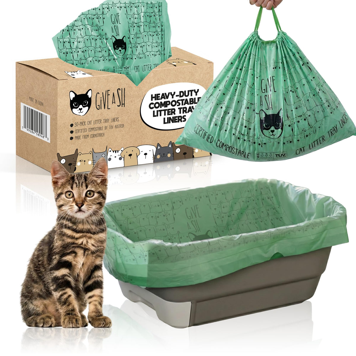 G.A.S home compostable cat litter liner 36x19 fits jumbo boxes for easy changes.