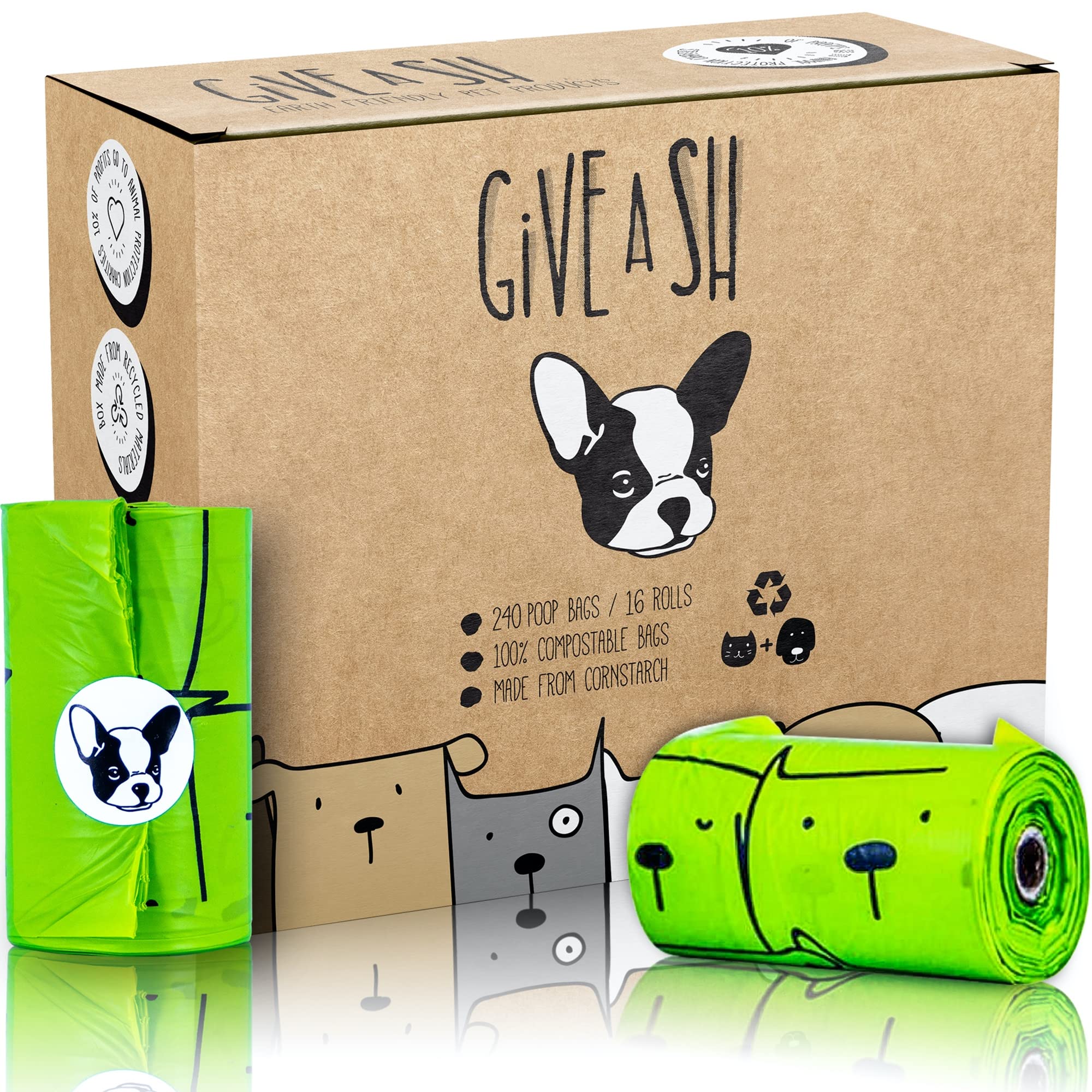 G.A.S home compostable dog poop bags in box for eco-friendly disposal.