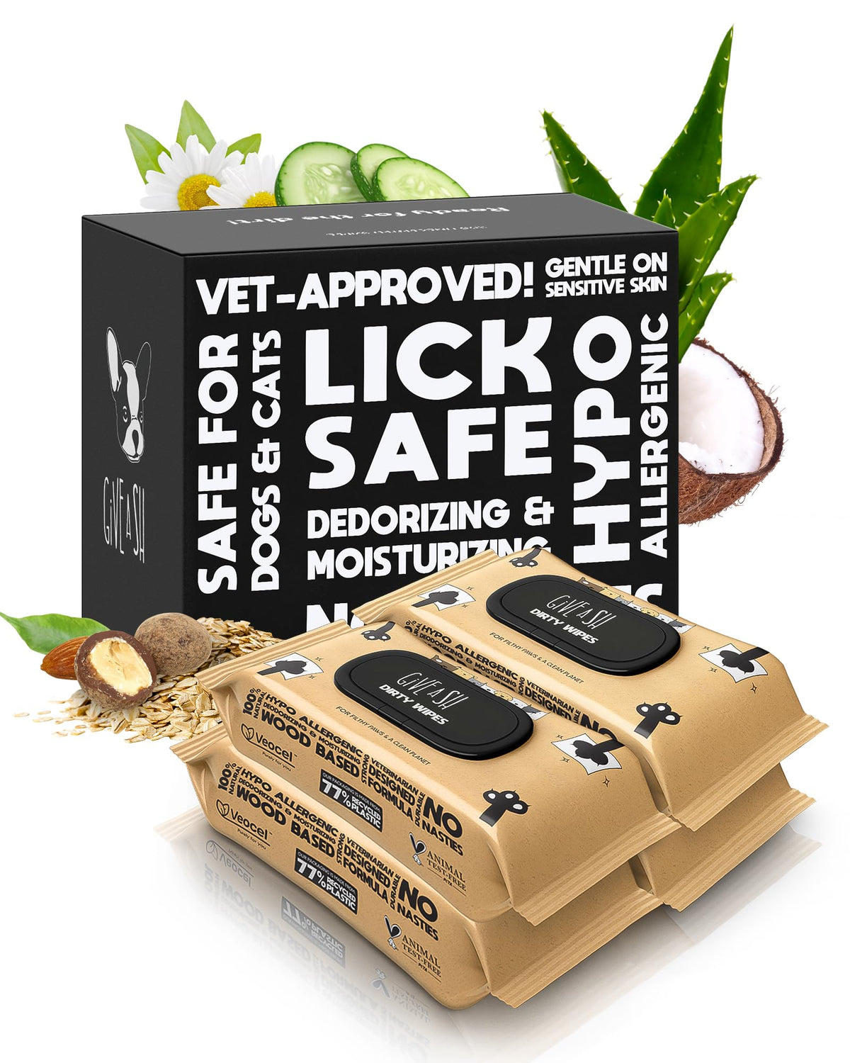 G.A.S lick-safe daily pet wipes in a 400-pack for convenient care.