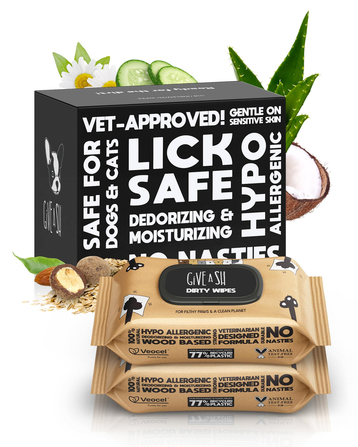 G.A.S Lick-Safe wipes packaging highlighting eco-friendly packaging for sustainable pet care