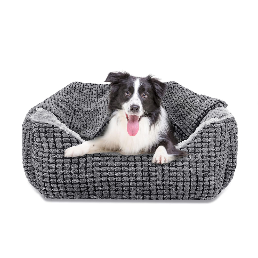 GASUR hooded dog bed with rectangle den for cozy hideaway and calm sleep.