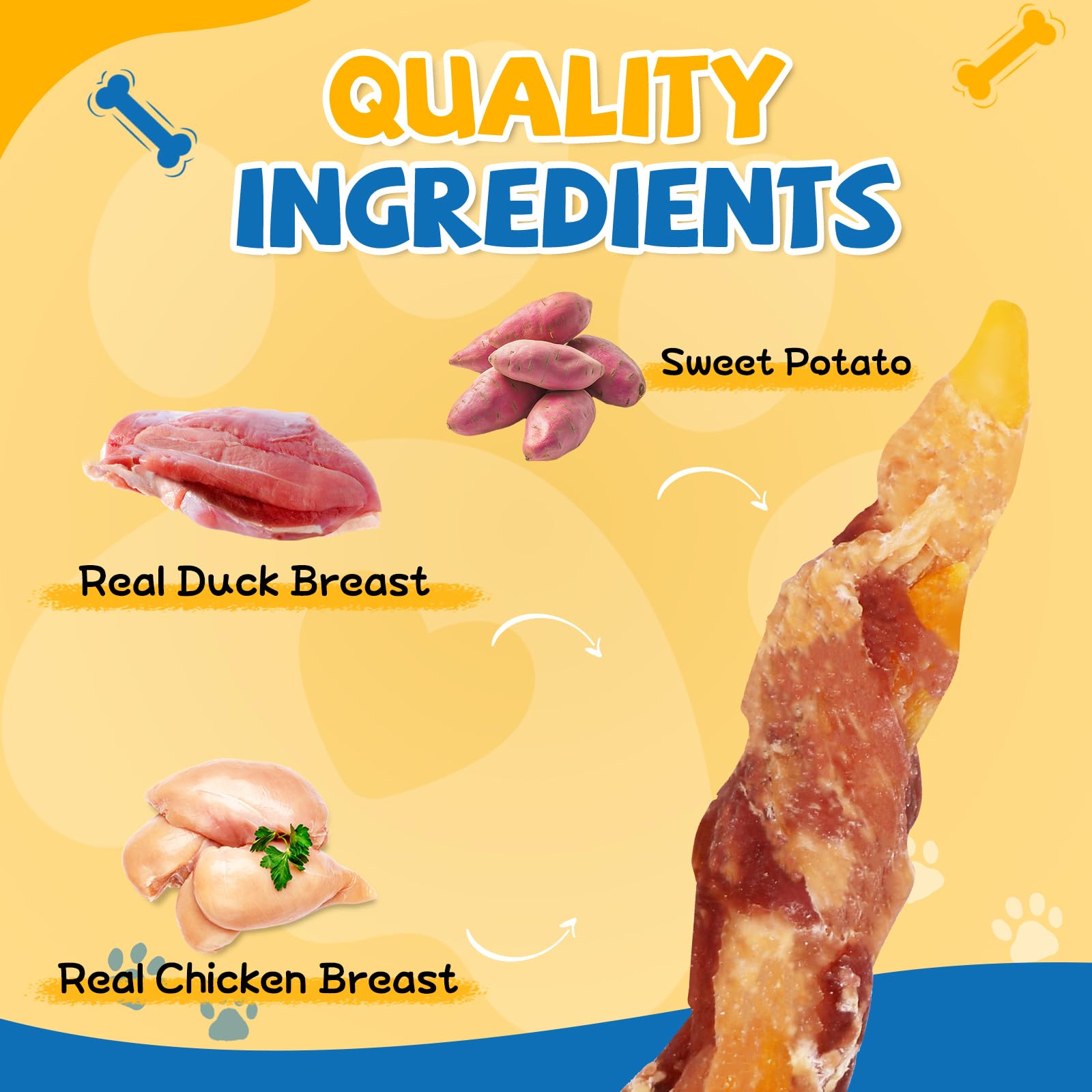 GazeUpon dog treats close-up of wrapped poultry with sweet potato, ideal protein-based chew.