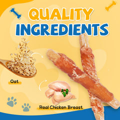 Gazeupon dog treats close-up: chicken-wrapped oat bites with appealing aroma