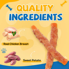 Gazeupon dog treats close-up highlights rawhide-free, chewy texture for training rewards.