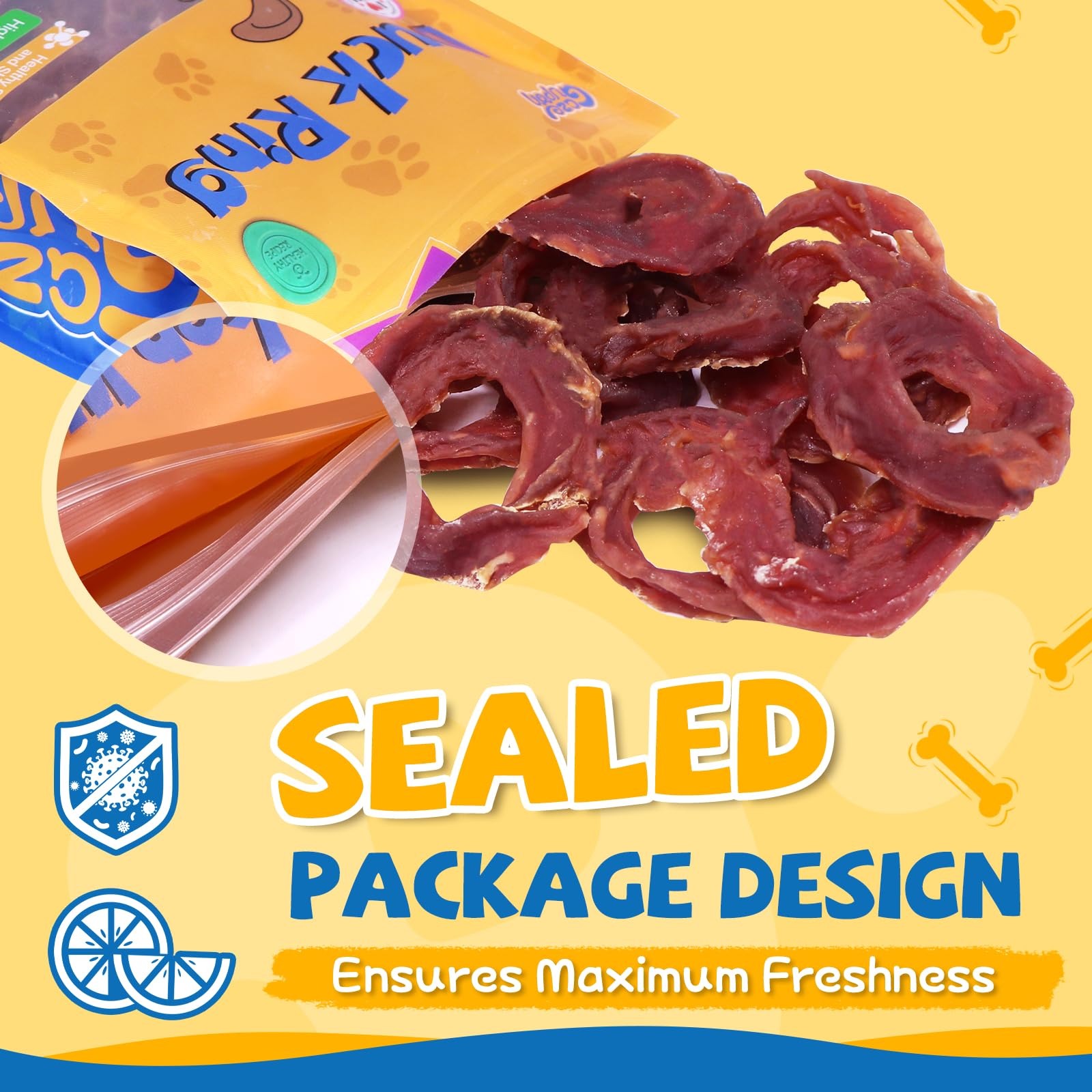 Gazeupon duck jerky rings natural ingredients closeup for wholesome snacking