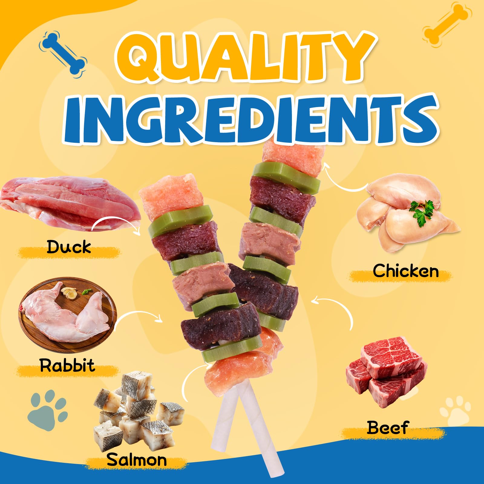gazeupon dog treats kabob close-up with meaty chunks for chewy texture