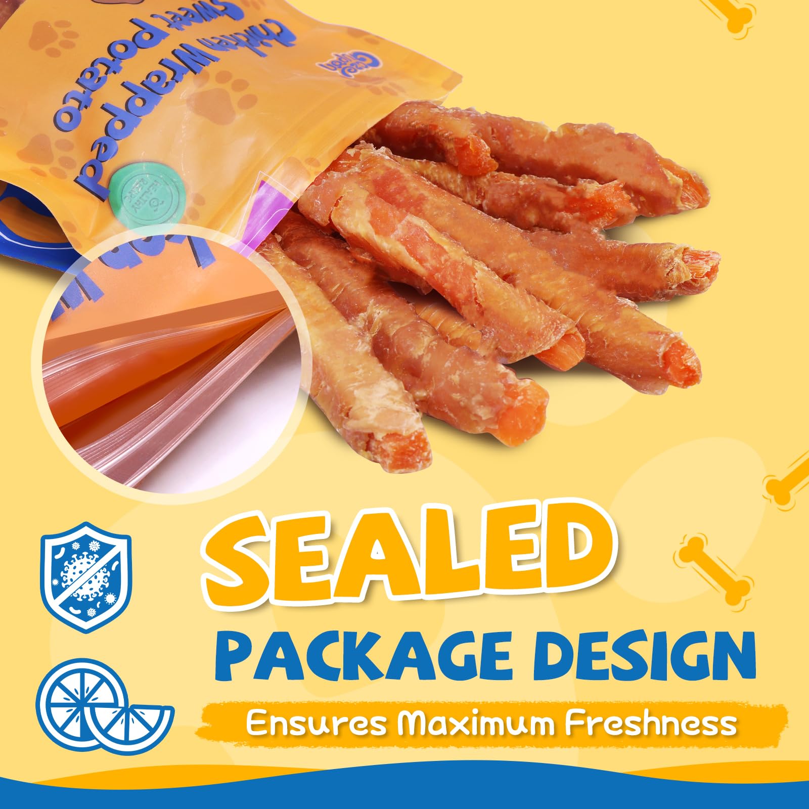 Gazeupon dog treats sweet potato nutrition features fiber and vitamins.