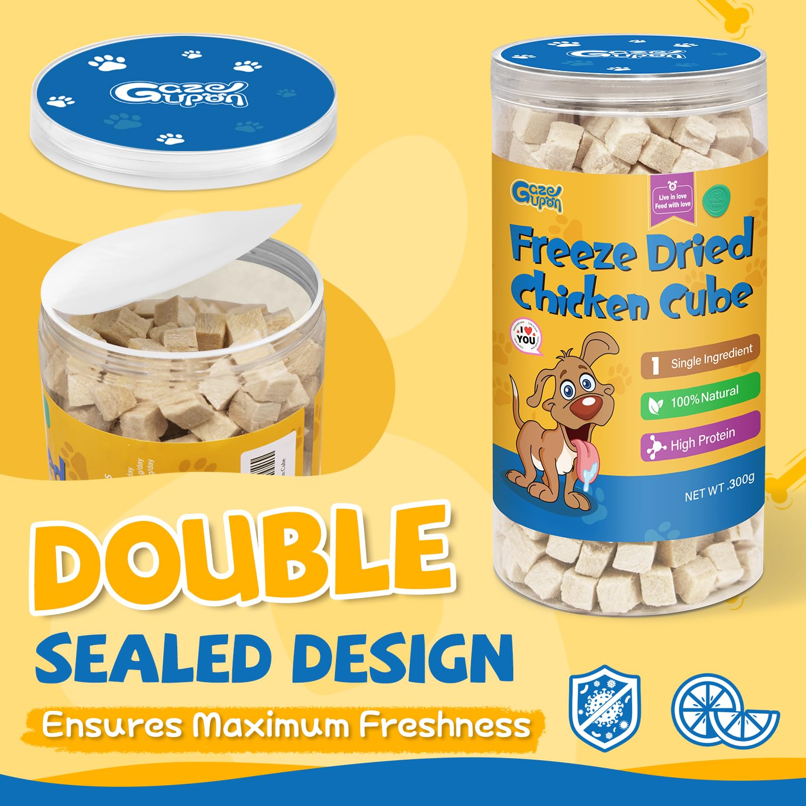 GazeUpon Freeze Dried Chicken Treats airtight container preserves freshness
