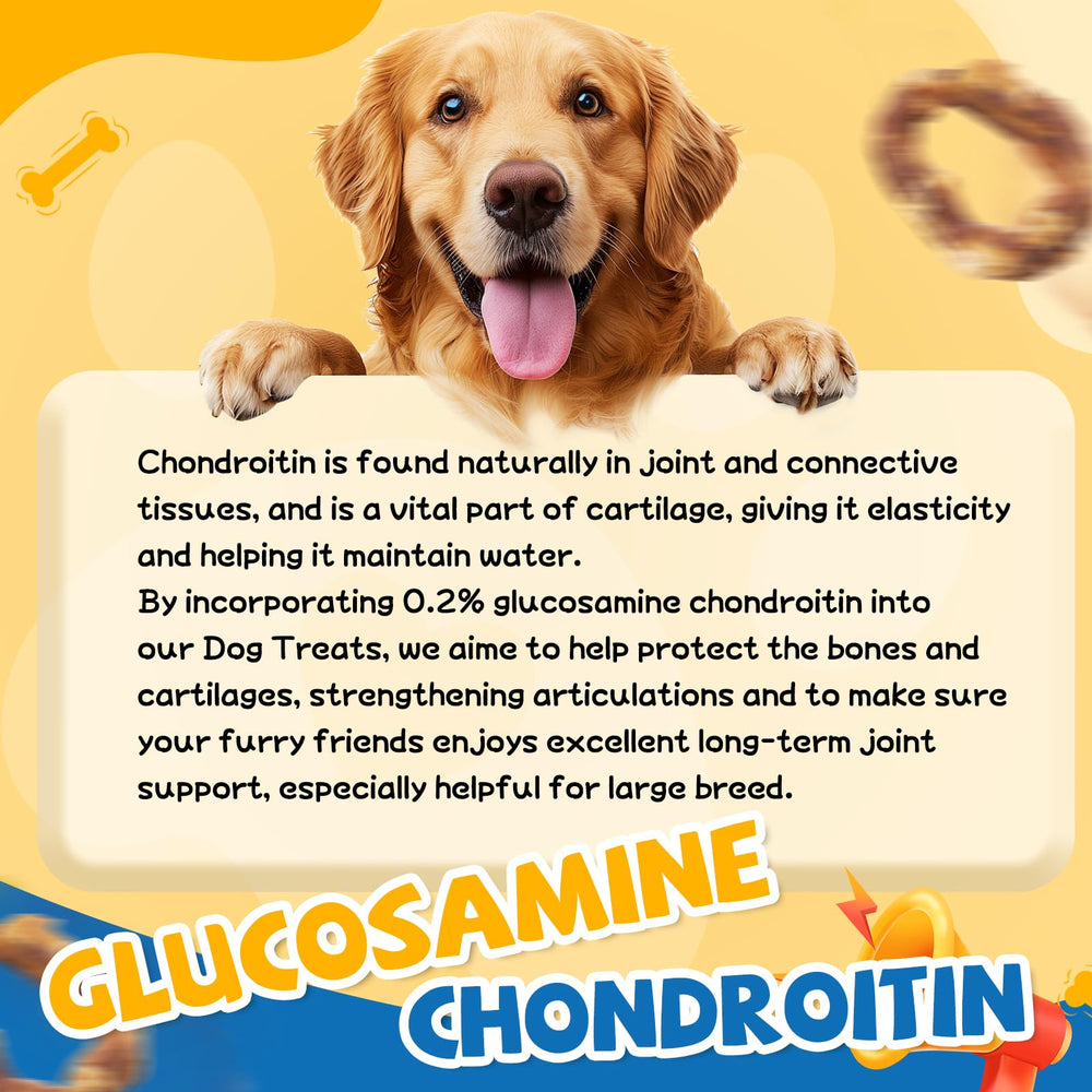 Gazeupon training reward chews chicken-wrapped ring motivates during commands and fetch.