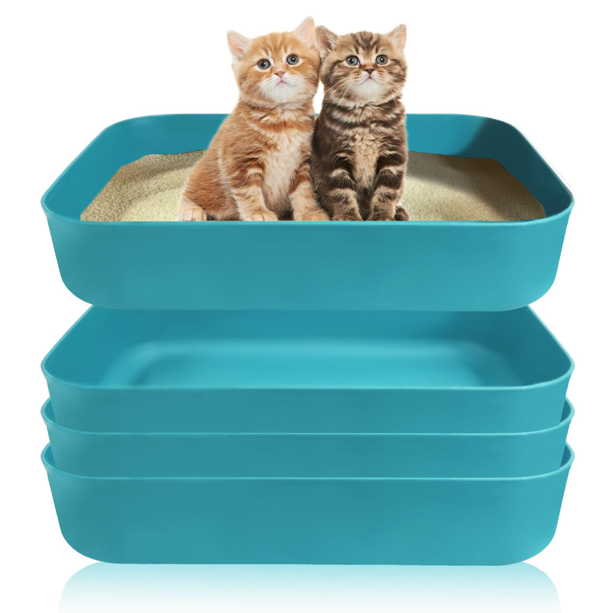 GCVOPTON small litter box in blue, open design for easy scooping.