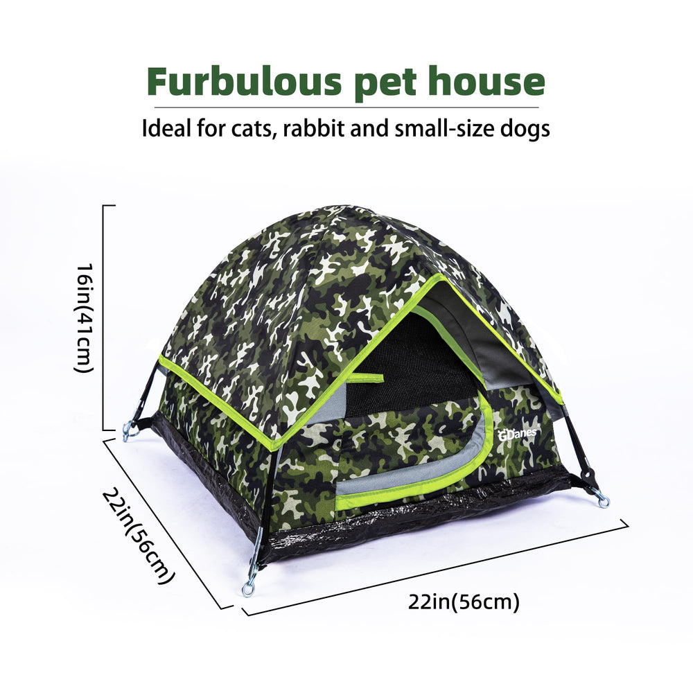 GDanes camouflage cat tent front door zipper for easy access.