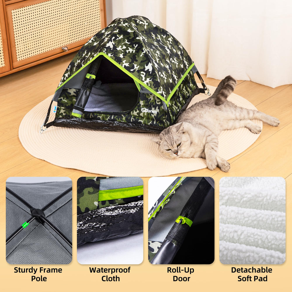 GDanes camouflage cat tent portable design for easy setup and transport.