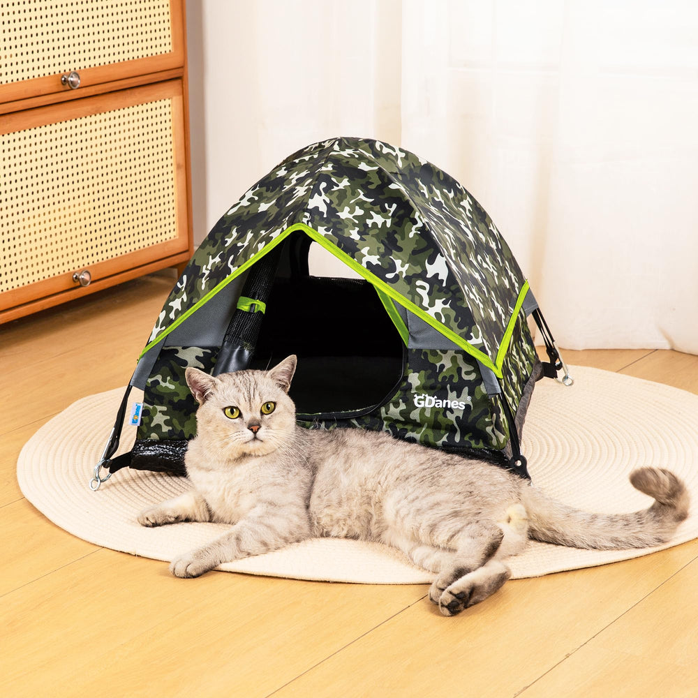 GDanes camouflage cat tent interior with soft plush lining for cozy naps.