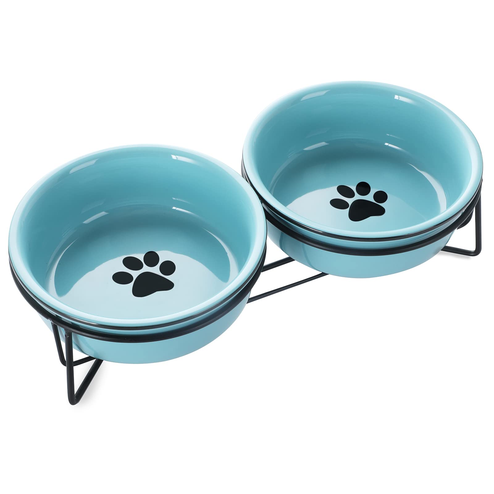 GDCZ turquoise ceramic raised cat bowls set of 2 for easy feeding and water separation.