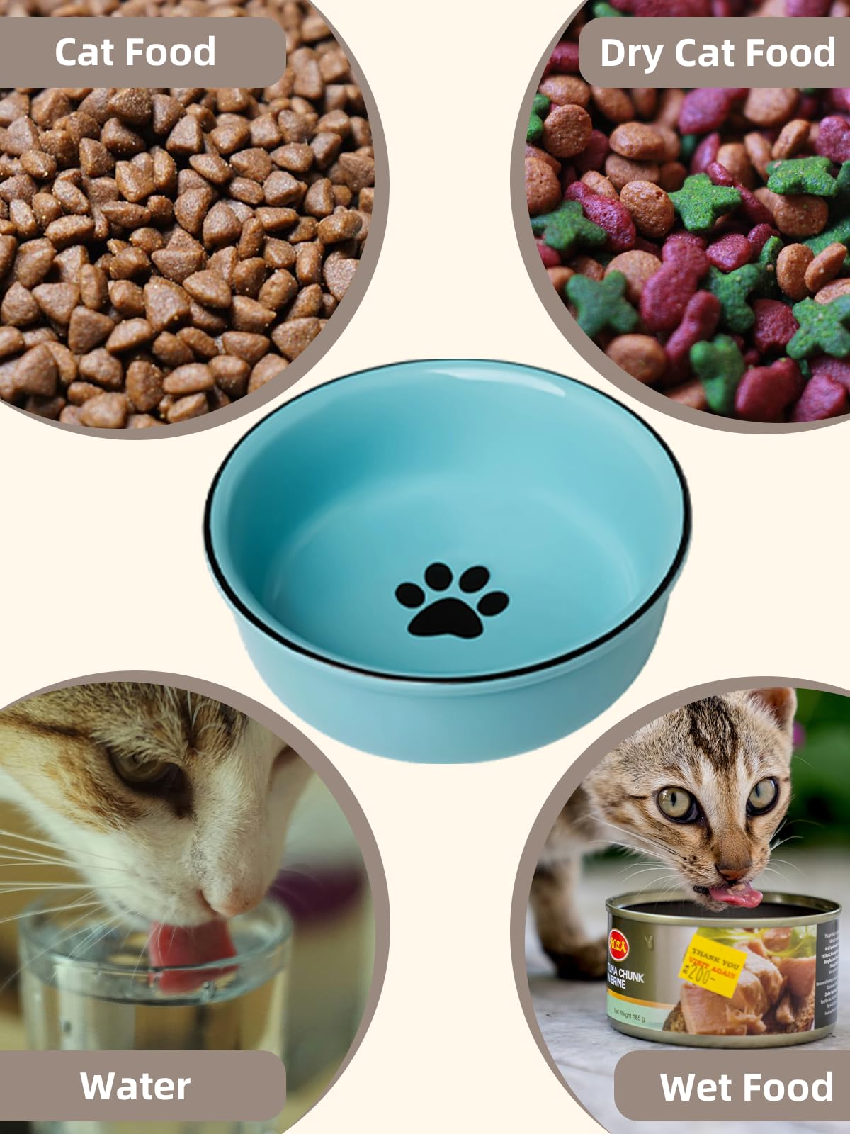 GDCZ pawprint logo adds a cute touch to turquoise bowls.