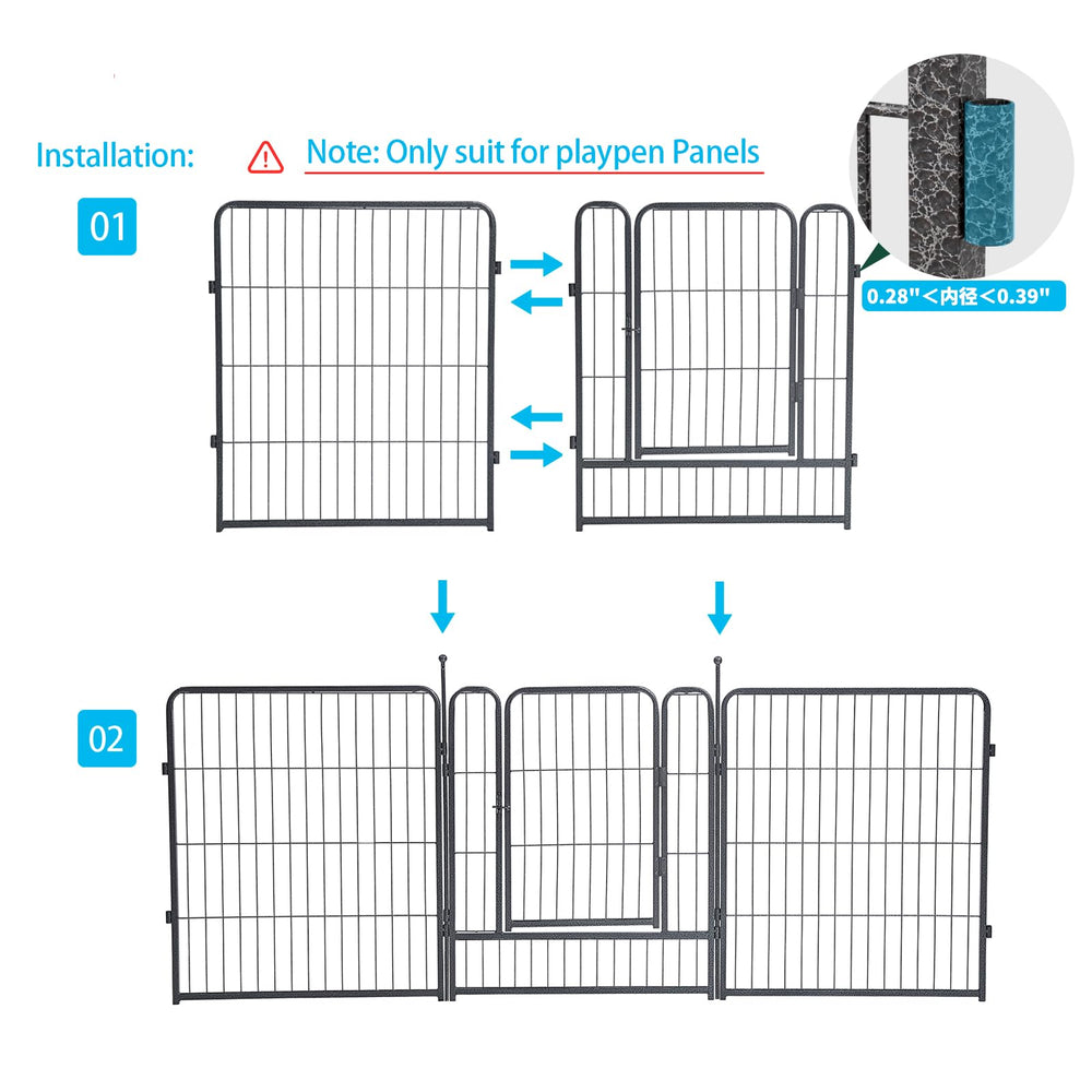 GDKASRNY Dog Playpen Stakes featuring gravity door lock for secure access.