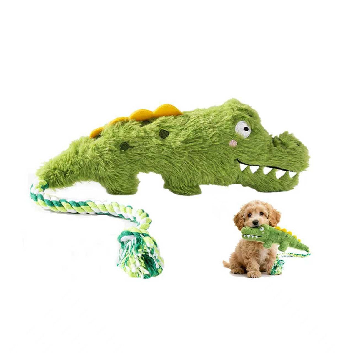 GDrystal squeaky alligator dog toy with long tail for engaging fetch and tug play