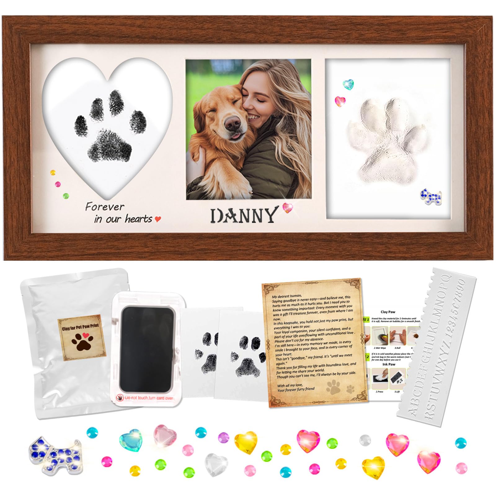 Geamuo paw print frame with inkless pad for mess-free memorial impressions.
