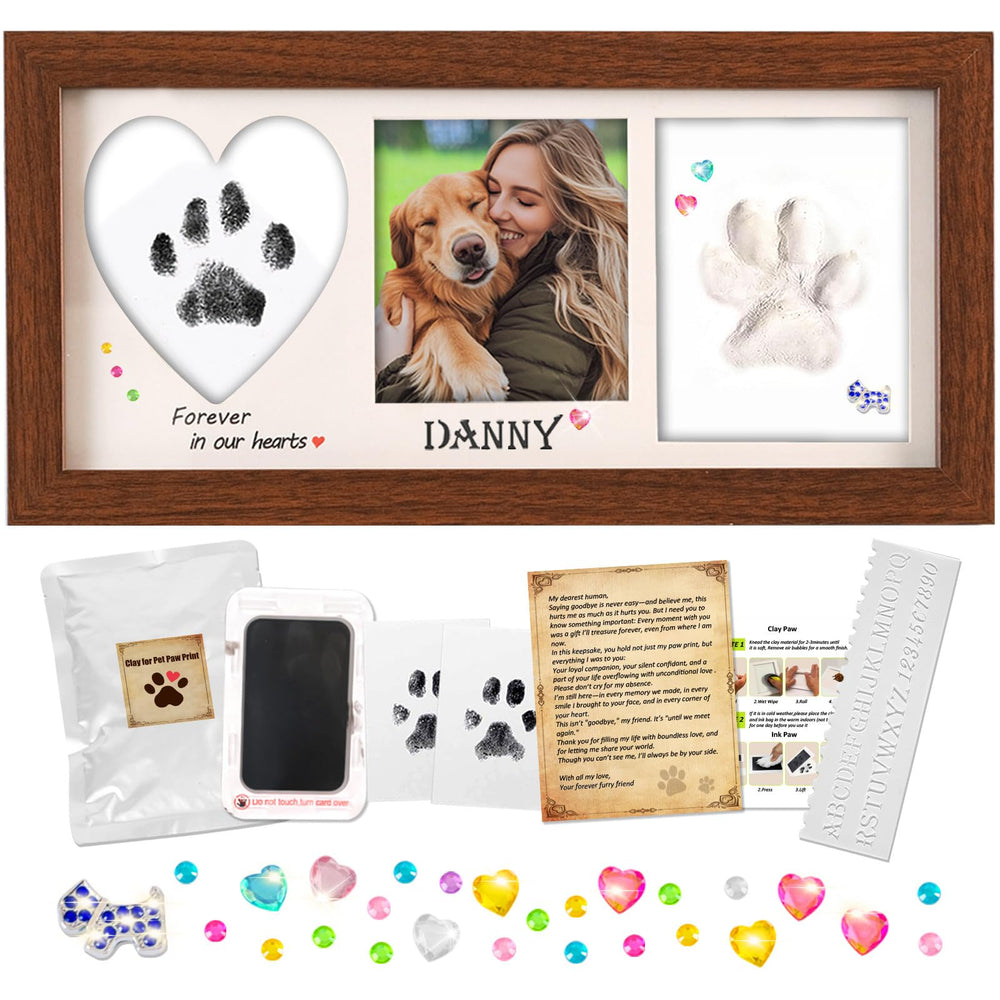 Geamuo paw print frame with inkless pad for mess-free memorial impressions.