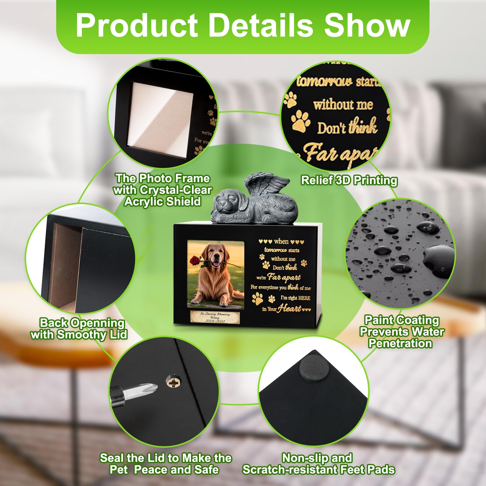Geamuo pet ashes box with photo frame preserves a cherished portrait