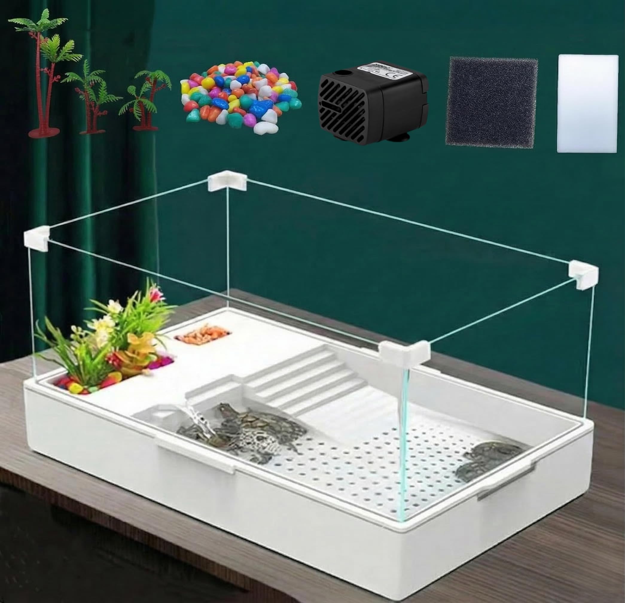 Geegoods turtle tank setup with tool-free assembly for beginners.