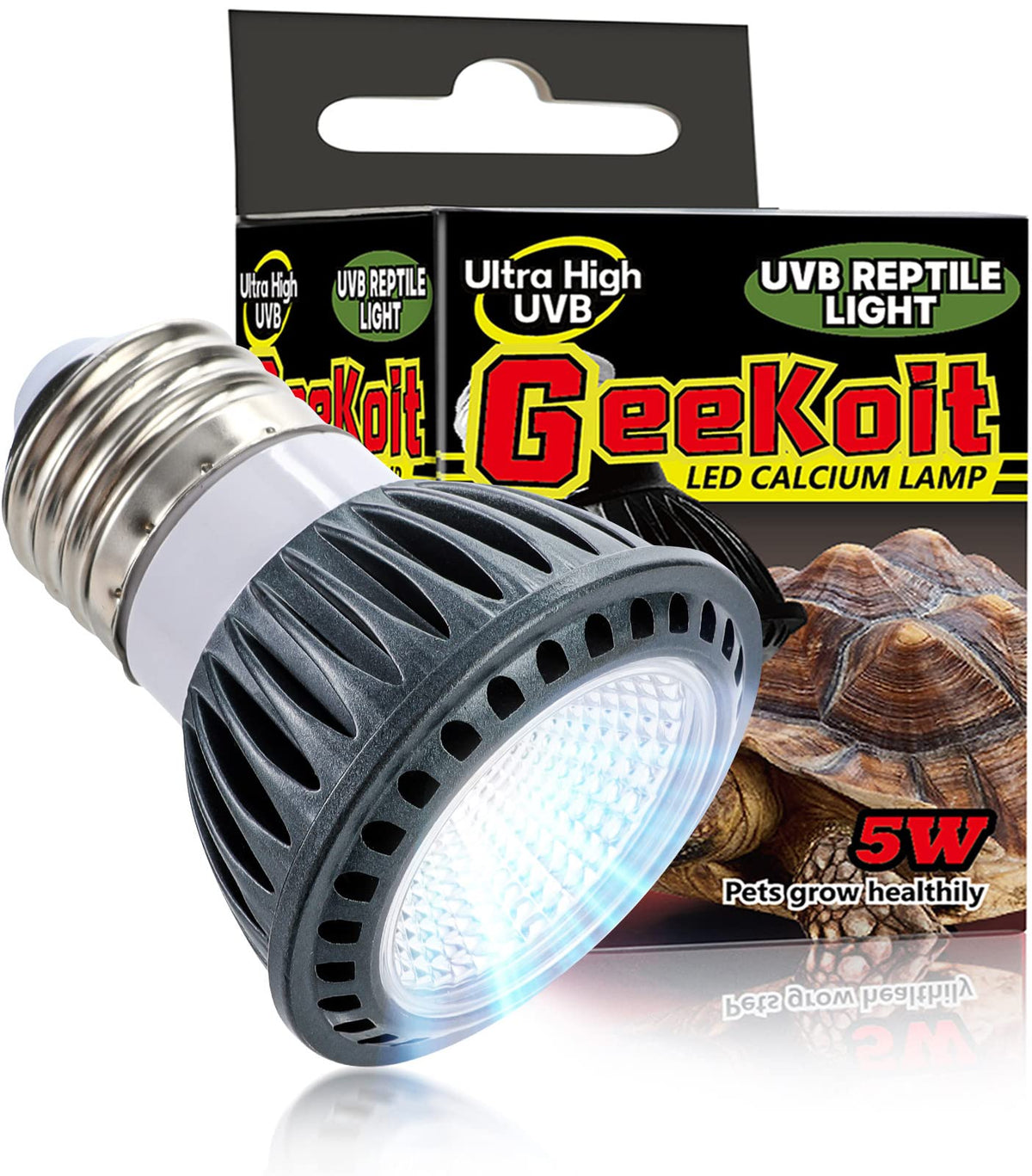 GeeKoit premium UVB desert light 5W – front view, supports basking and calcium metabolism.