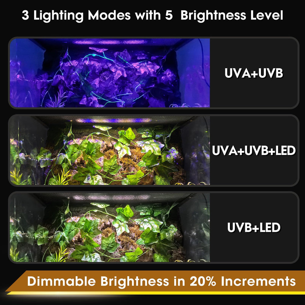 GeeKoit UVB light modes indicators display M1 M2 M3 options clearly