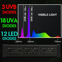 GeeKoit UVB light closeup of spectrum diodes illustrates UVB and UVA emission