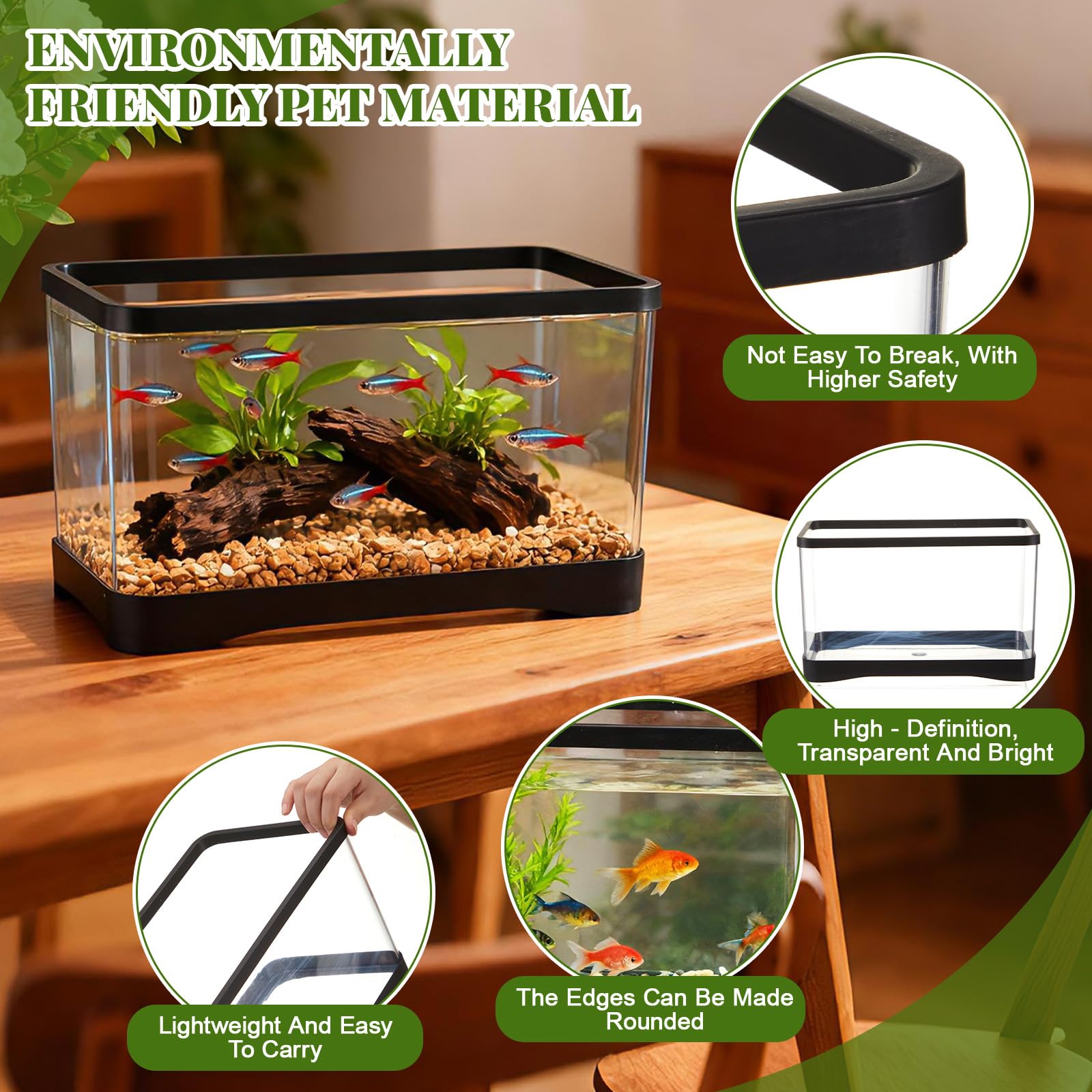 Geelin 2-gallon rectangular fish tank on a desk setup as desktop centerpiece