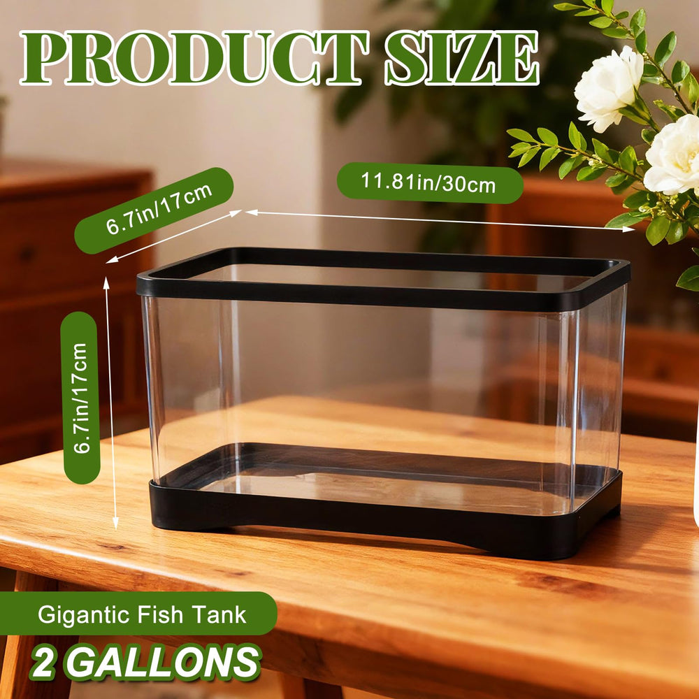 Geelin 2-gallon rectangular fish tank side view showing slim desk footprint