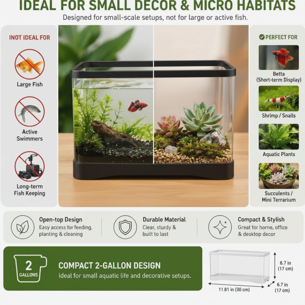 Geelin 2-gallon rectangular fish tank top view displaying compact height