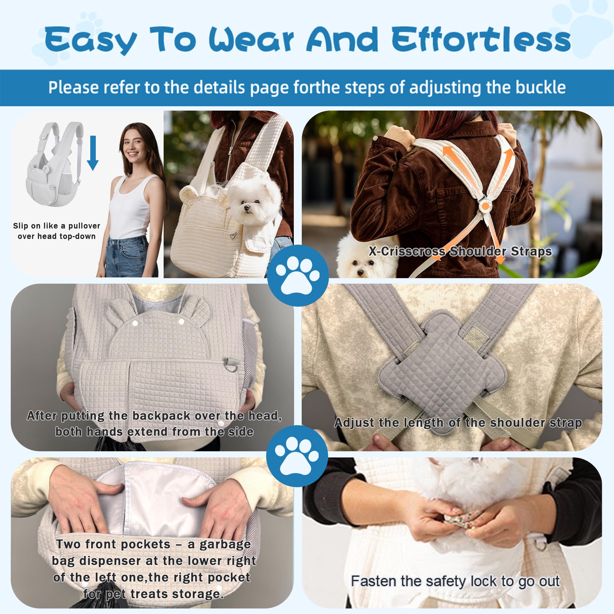 Geelraqaly grey carrier front buckle and back support for security.