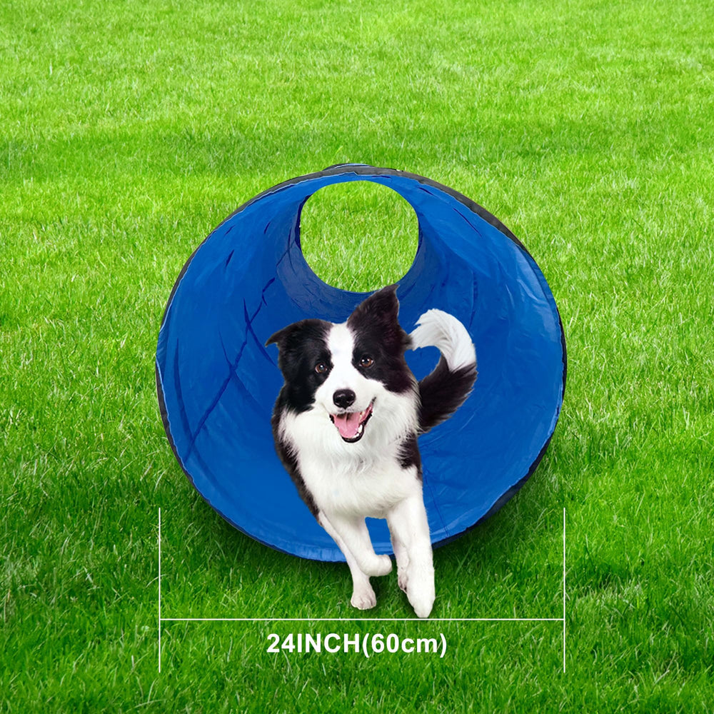 GeerDuo dog agility tunnel ground stakes enable stable placement.