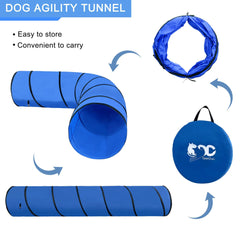 GeerDuo dog agility tunnel outdoor-setup secured by grass nails.