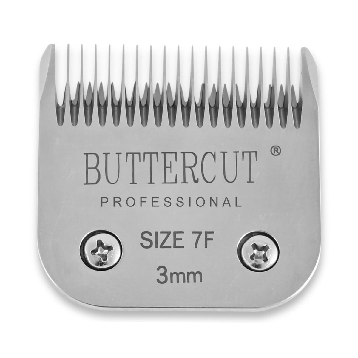 Geib Buttercut blade close-up showing ultra-sharp German steel for precise grooming.