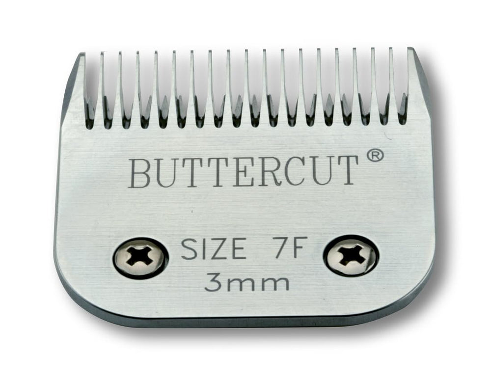 Geib Buttercut blade in use on a professional clipper for smooth coat work.