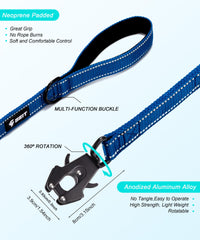 Geit leash shows two-layer nylon weave and robust construction for tough pulls.