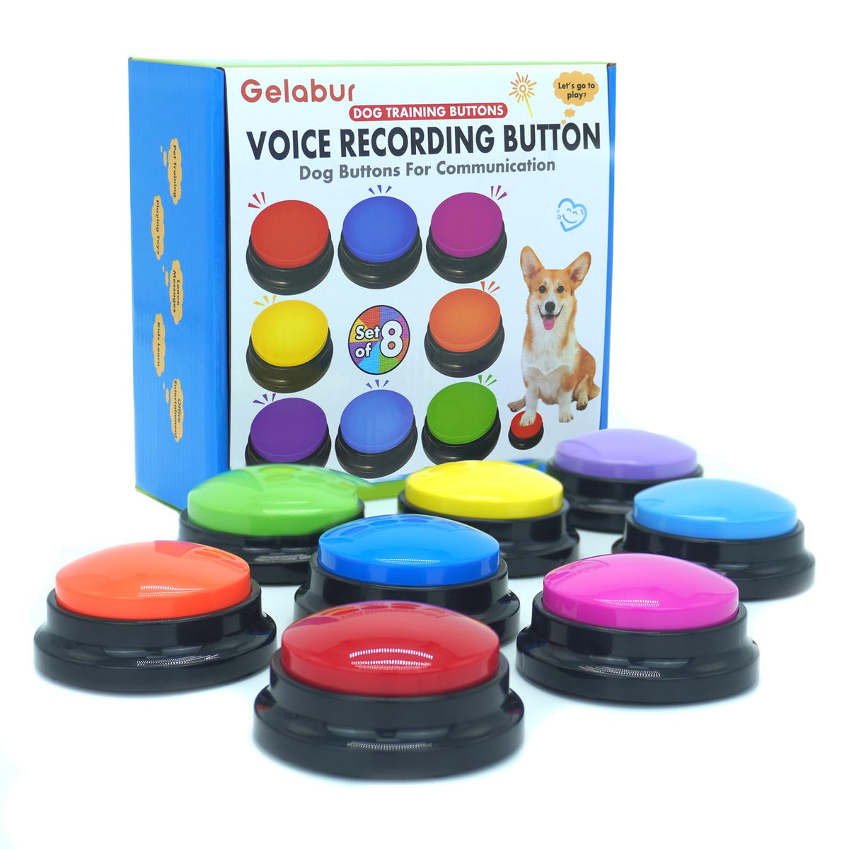 Gelabur dog buttons pack ready for training and play.