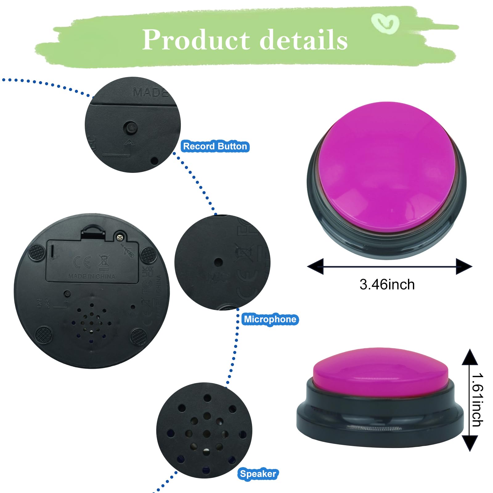 Gelabur dog buttons training setup; record and replay cues easily.